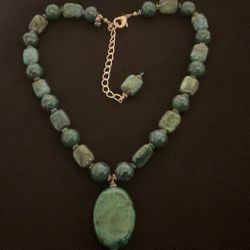 18”-20” Turquoise Solid Stone Necklace & SilverTone Accent Beads With Ext..