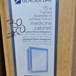 Glacier Bay 15.12 in. W x 19.25 in. H Rectangular Gray Framed Surface Mount or Recessed Medicine Cabinet with Mirror