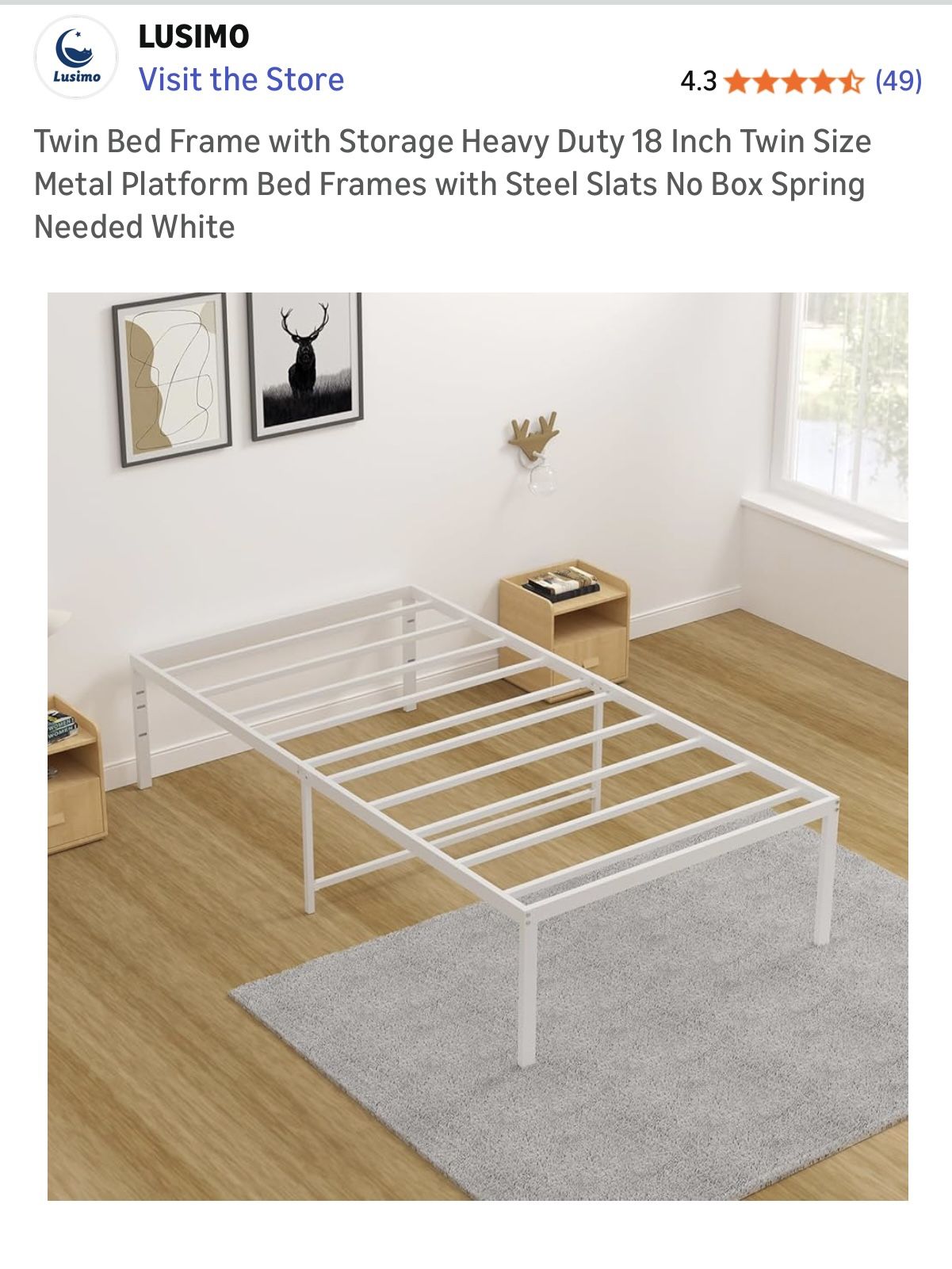✨white Steel 18 Inch High Tall Bed Frame Folding Assembled Already