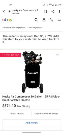 Husky quiet ultra technology belt driven compressor 30 gallon 155 psi