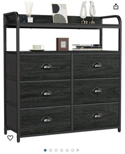 Furologee Dresser 6 Drawers with Double Shelf, Tall Storage Organizer Unit