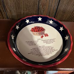 Ceramic American Red, White, and Blue Cherry Pie Dish