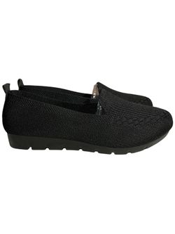Women's Black Knit Slip-On Loafers - Lightweight Casual Comfort Shoes (Size 7.5)