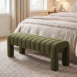 43’’ Bedroom Bench, Upholstered End of Bed Bench with Solid Wood Legs, Modern Small Dining Bench with Full Covered Fabrics for Entryway, Bedroom, Livi