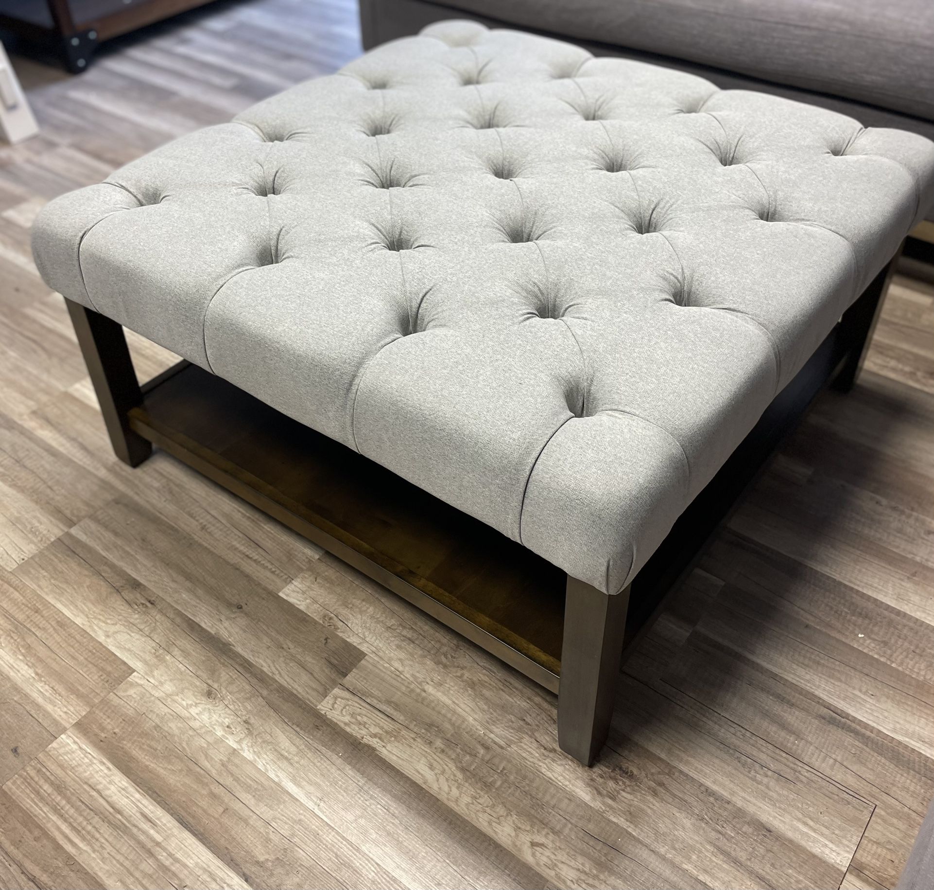 Fabric Grey Tufted Ottoman