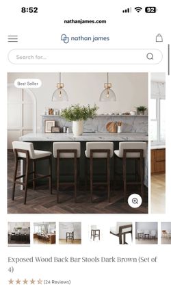 Nathan James Dark Brown Wood Back Barstool