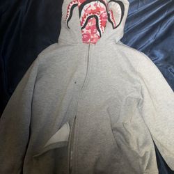 pink and grey double hoody ape hoodie