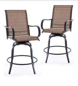 Brown Outdoor Bar Stools, Swivel Patio Barstools with Textilene Fabric (Set of 2)