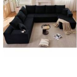 Black Corduroy Sectional Brand New