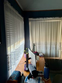 Set of 2 White Sheer Lace Curtains (48" x 84") w/ Metal Rods & Hardware
