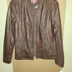 NEW! Style&Co Oxblood Red faux leather Moto jacket Women's S, ribbed sides!