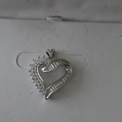 Sterling Silver Diamond & Crystal Heart Pendant 