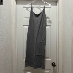 Gray Ribbed Midi Slip Dress