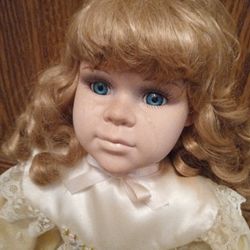 Vintage Porcelain Doll 21 Inches Tall With Stand 
