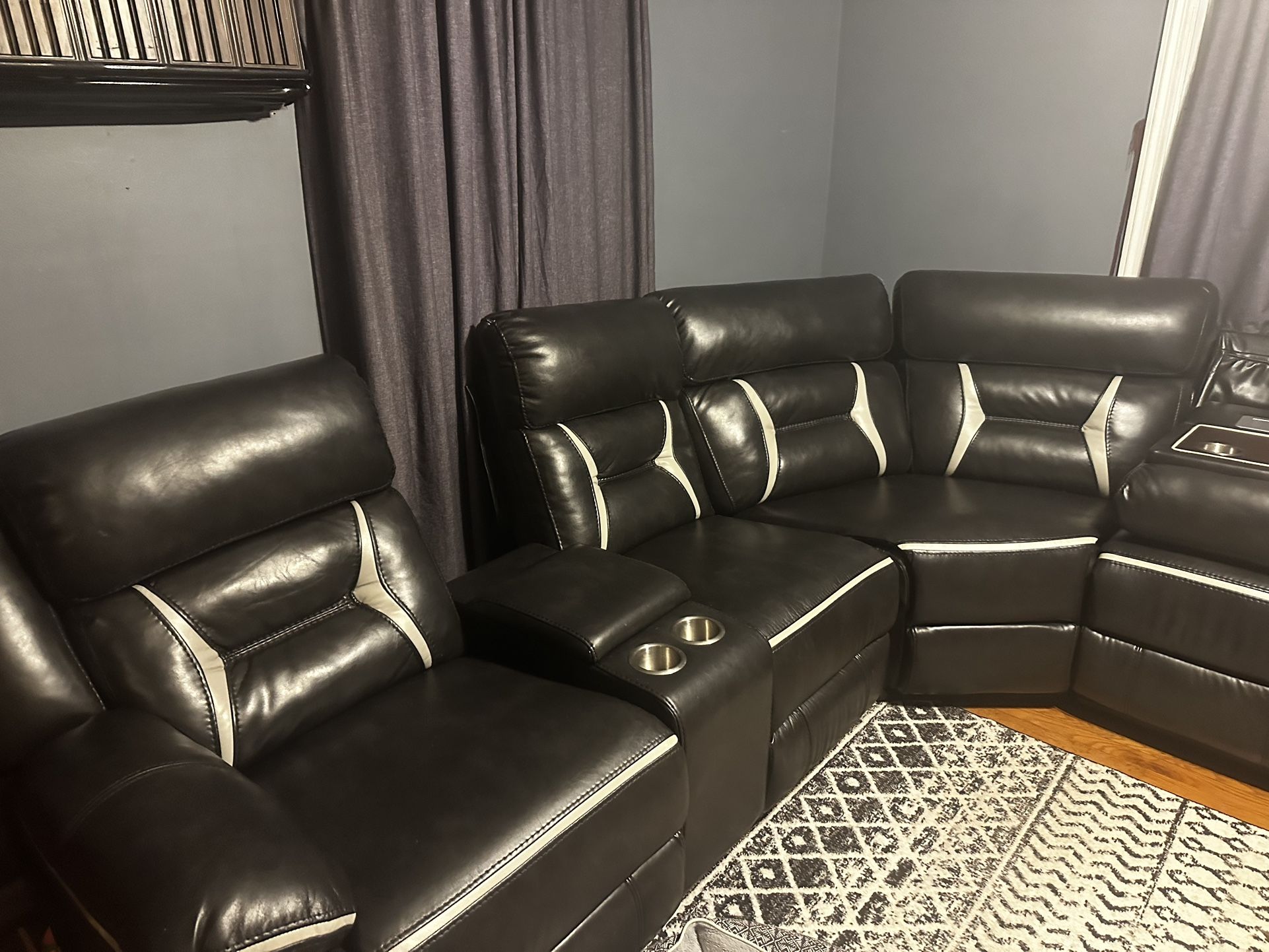 Black Charcoal Leather 3 Piece Sectional 