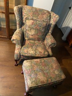 Floral Wingback Chair with Matching Ottoman