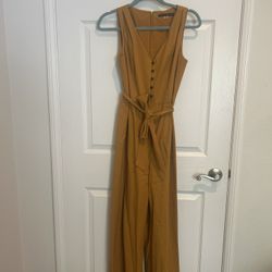 Mustard Sleeveless Wide-Leg Jumpsuit – Tie Waist-size 2