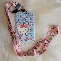 Hello Kitty Pink Lanyard with Blue Sanrio ID Card Holder Kawaii character 