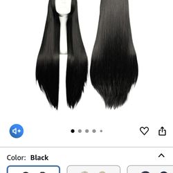 COSPLAZA Cosplay Wig Long Straight Flat Bang Synthetic Wig Anime Black Hair
