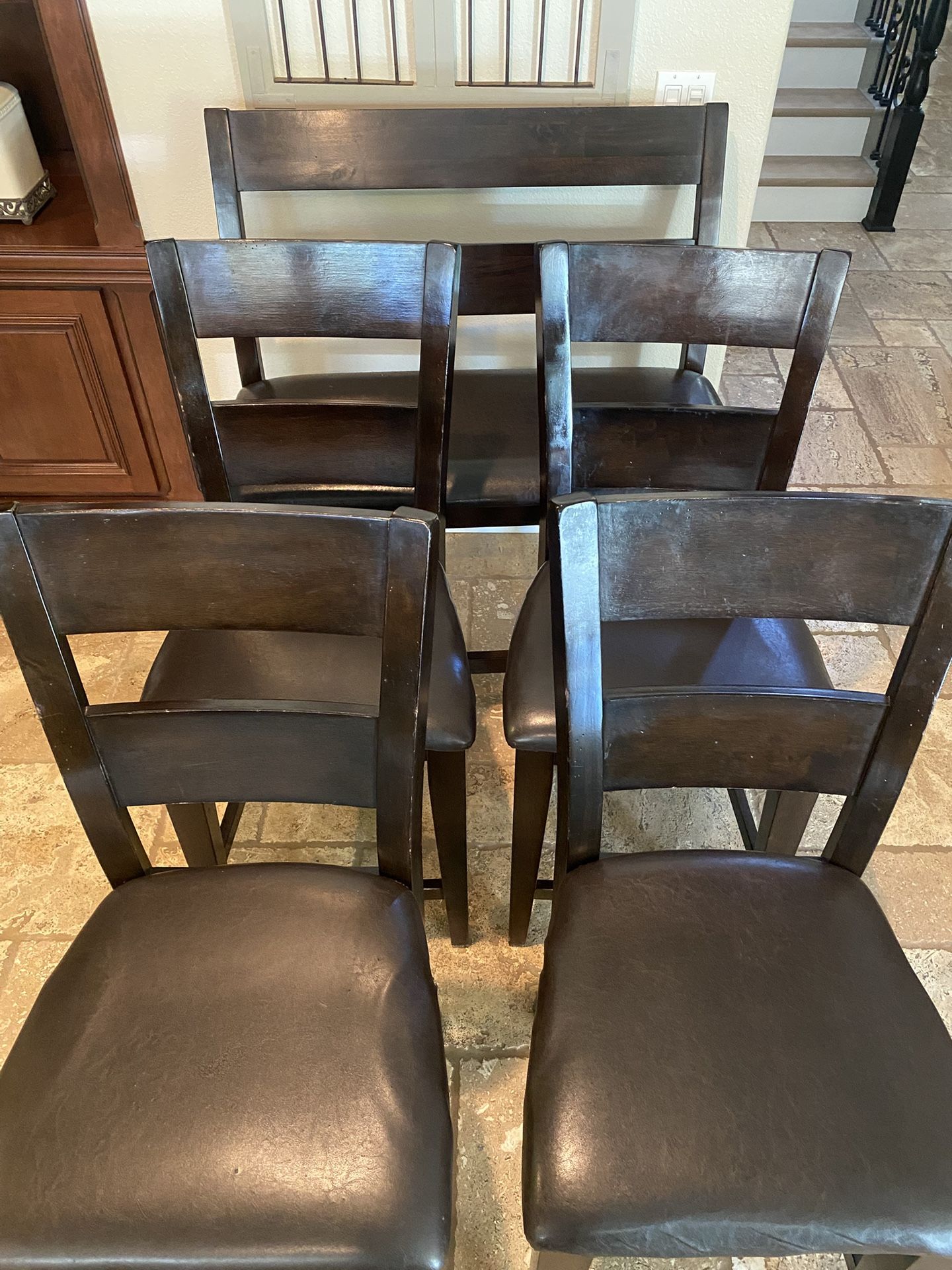 Dining Table Counter Height Farmhouse Style Includes Table, 4 Chairs And Bench