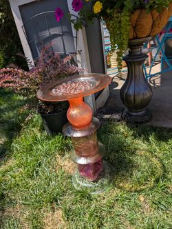 Summer Sunset - One Of A Kind Upcycled Birdbath -feeder, Garden Art