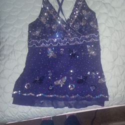 Navy Blue Bebe Sparkly Top