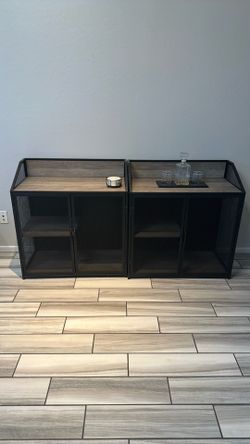 Industrial Metal & Wood Bar Cabinets / Liquor Bars (Matching Pair of 2)