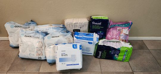 Lot of 10 variety Depends, ultra briefs, pants liners ect