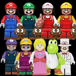 New Mario, Luigi, Peach, Wario, Waluigi, 9 Plastic Minifigures Set Lego Compatible