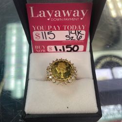 Coin Ring Size 6 14k, 24k gold Coin, 20 Diamonds
