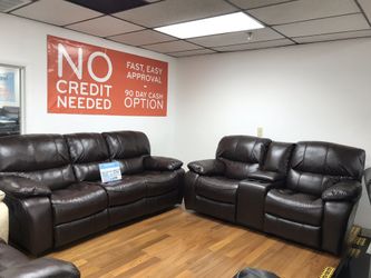 COMFY NEW MADRID RECLINING SOFA AND LOVESEAT SET ON SALE ONLY $899. SAME DAY DELIVERY. NO CREDIT CHECK FINANCING