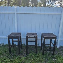 Set of 3 Modern Dark Wood Bar Stools