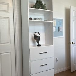 Large White Wood Cabinet With Three Drawers