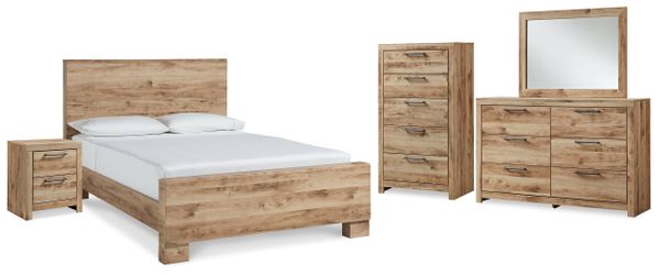 Hyanna Tan Brown Queen Panel Bed, Dresser, Mirror, Chest and Nightstand