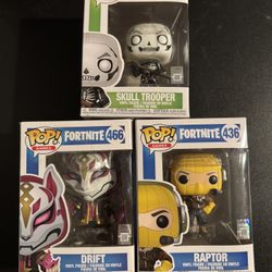 3 Fortnite Funko Pops (Drift, Raptor, Skull trooper)