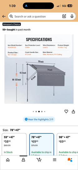 Manual Outdoor Retractable Patio Awning Sun and Rain Protection