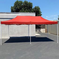 (NEW) $200 Heavy-Duty 10x20 FT Outdoor Ez Pop Up Canopy Party Tent Instant Shades w/ Carry Bag (Black, Red) 