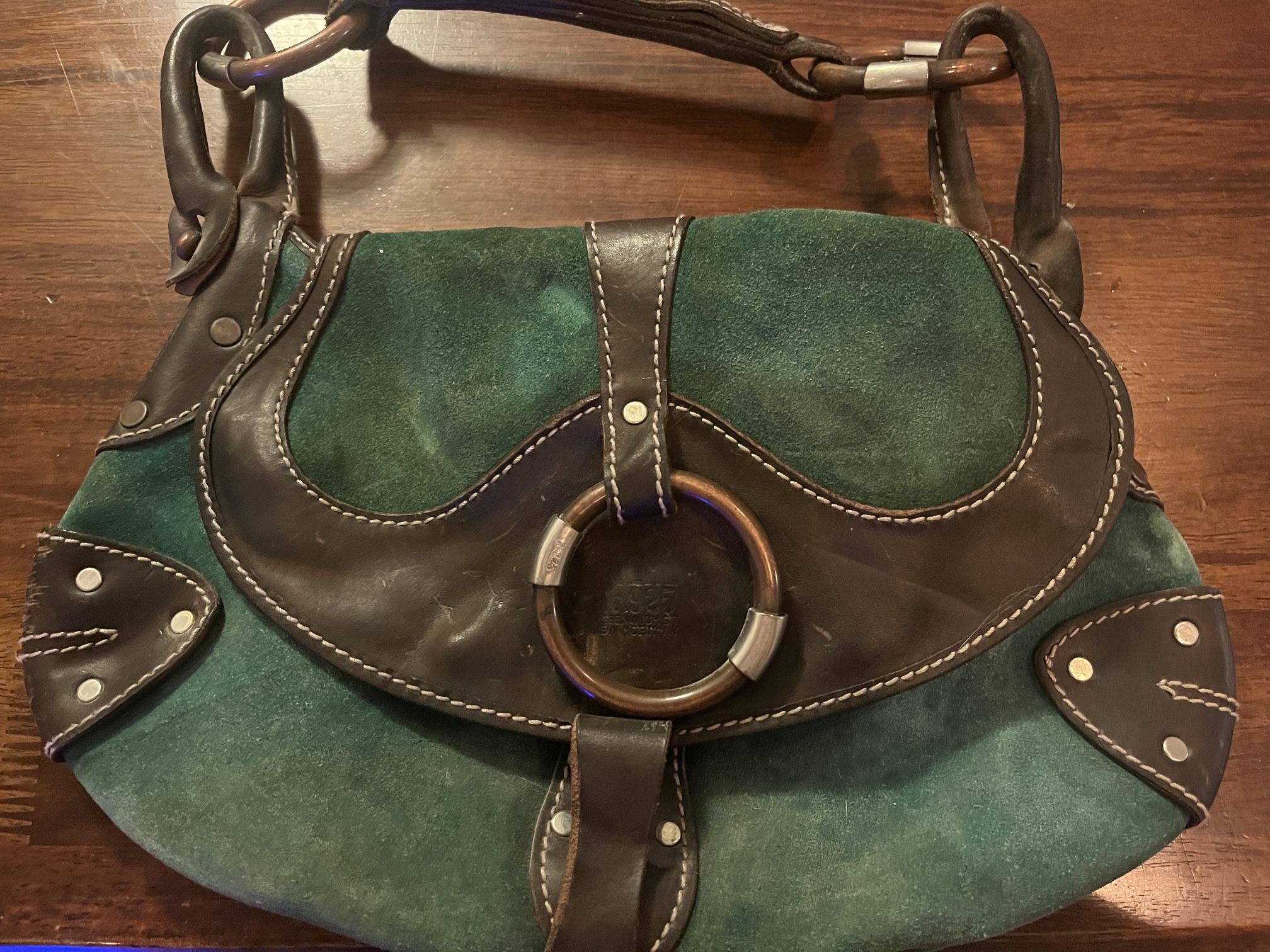 Green leather and suede purse!