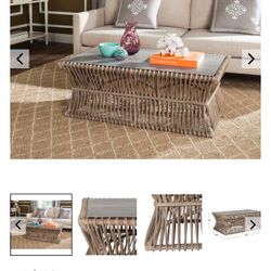 Rattan & Wood Coffee Table – Coastal / Boho Style