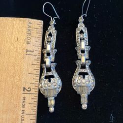 Vintage Rhinestone And Silver Pierced Earrings 