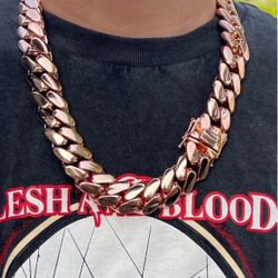 Chain 20mm Miami Cuban Link Pink Red Rose Gold Plated Chain Necklace 18k & 14k