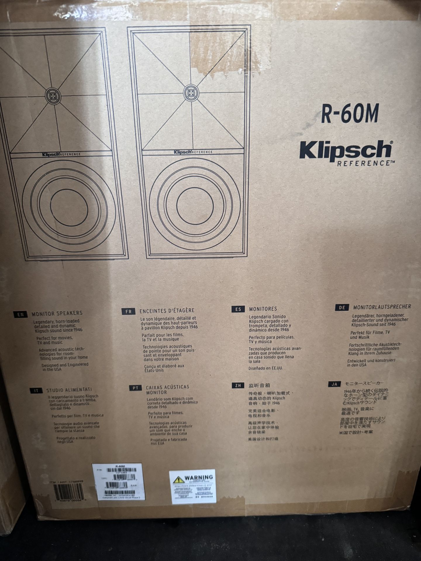 new, open box.  Klipsch R-60M 340W Bookshelf Speakers (Pair)  