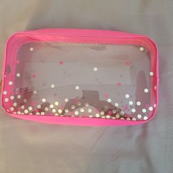 Victoria's Secret Clear Cosmetic Pouch with Hot Pink Trim and Metallic Dots