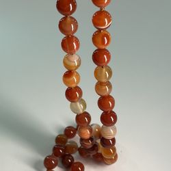 Agate Carnelian Beaded Necklace Sterling Silver Lobster Clasp 28”