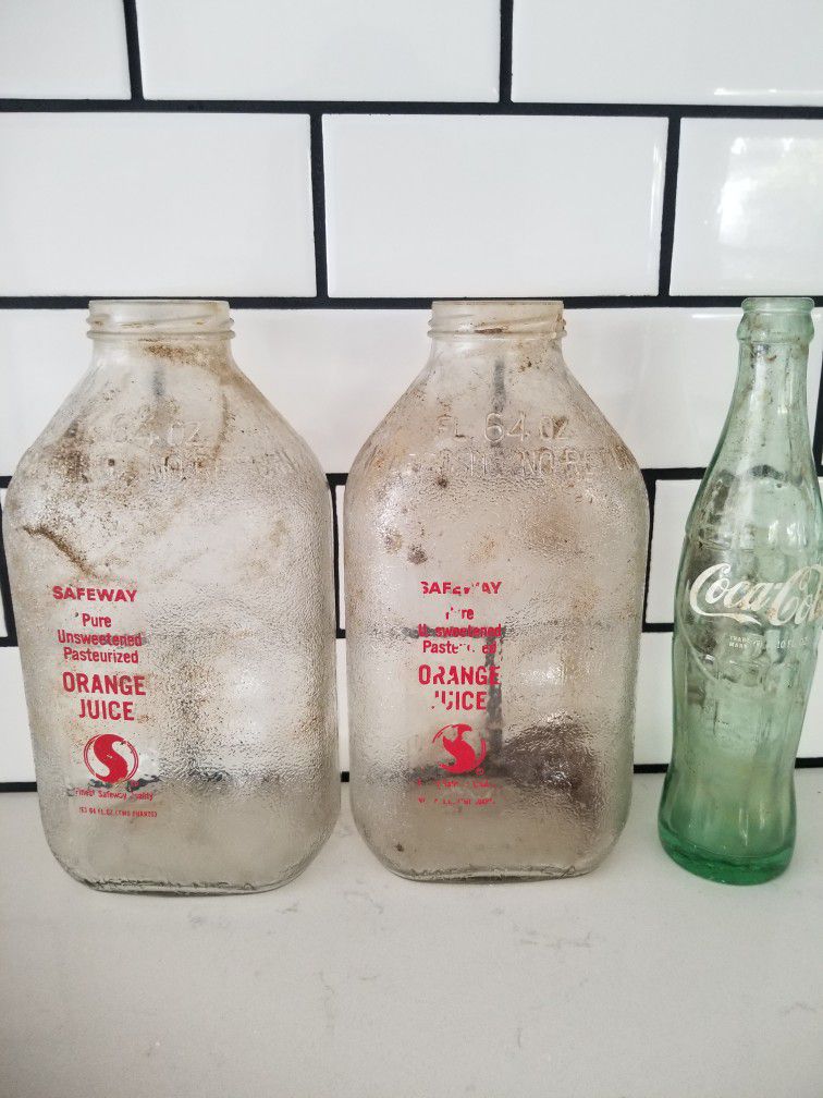 Three Vintage Collectible Glass Bottles. Safeway And Coca Cola 