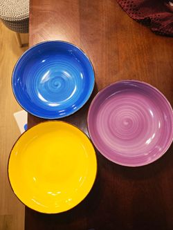 vancasso Bonita Pasta Bowls Set of 3, 38 oz Shallow Ceramic Bowls for Pasta, Salad, Soup & More - Microwave, Dishwasher & Oven Safe - Assorted Colors