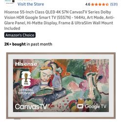 Hisense 55-Inch Class QLED 4K S7N CanvasTV Series Dolby Vision HDR Google Smart TV (55S7N) - 144Hz