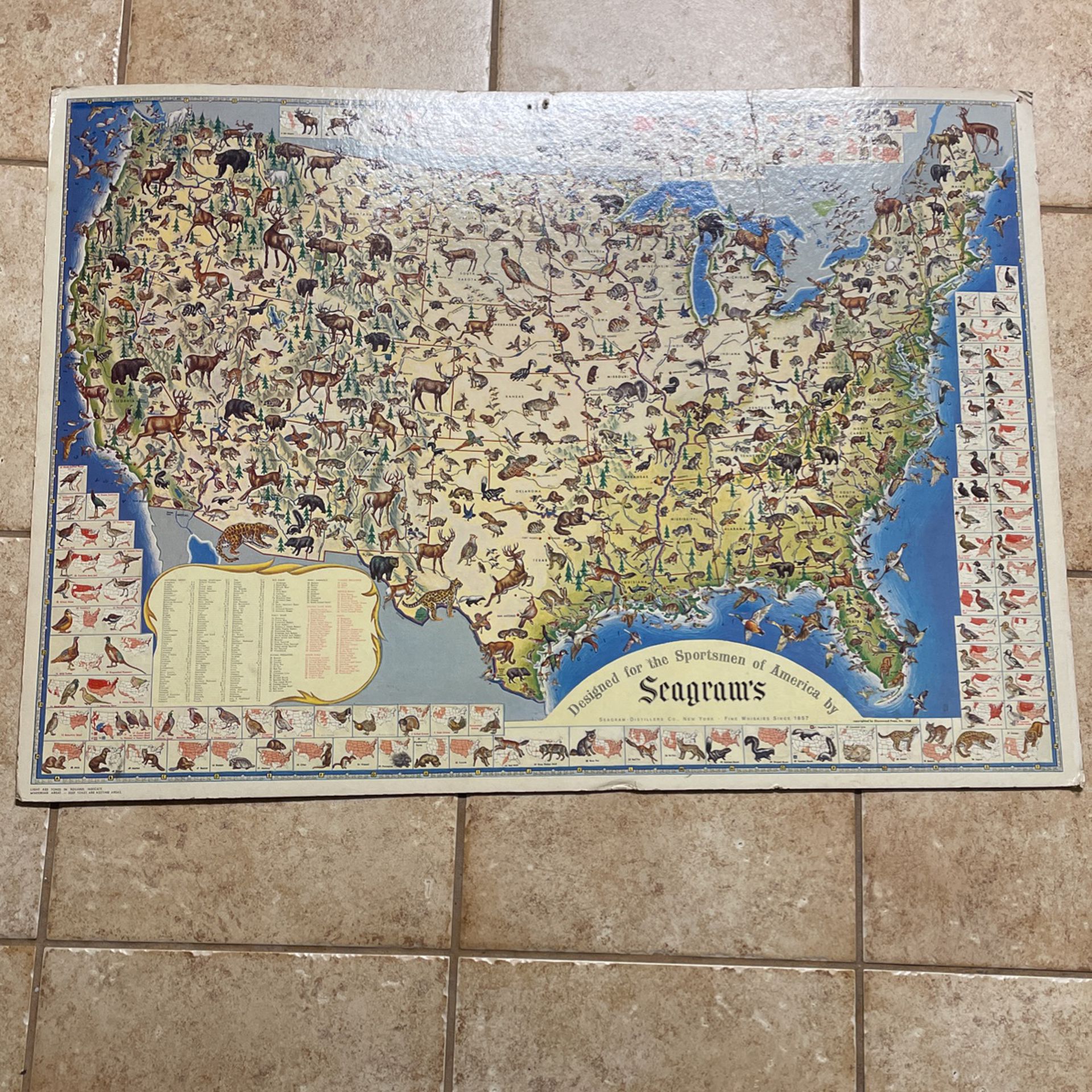 Vintage Designed For The Sportsmen Of America By Seagrams Map