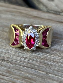 14K Gold Marquise Ruby Diamond Ring Size 6.25