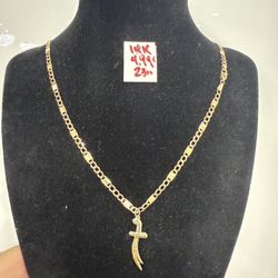 14K Yellow Gold Chain and Pendant 4.9Gr 23 Inches Long 